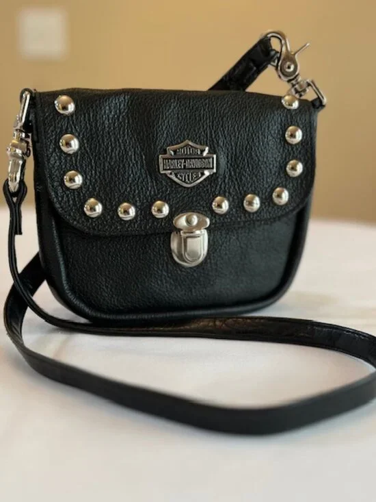 HARLEY-DAVIDSON | Black Studded Leather Crossbody Bag-EUC - Picture 1 of 9